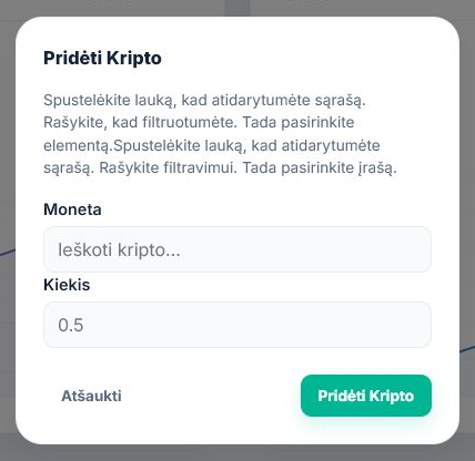 Kriptovaliutos pozicijos pridėjimas