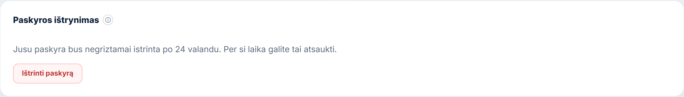 Paskyros ištrynimo valdikliai