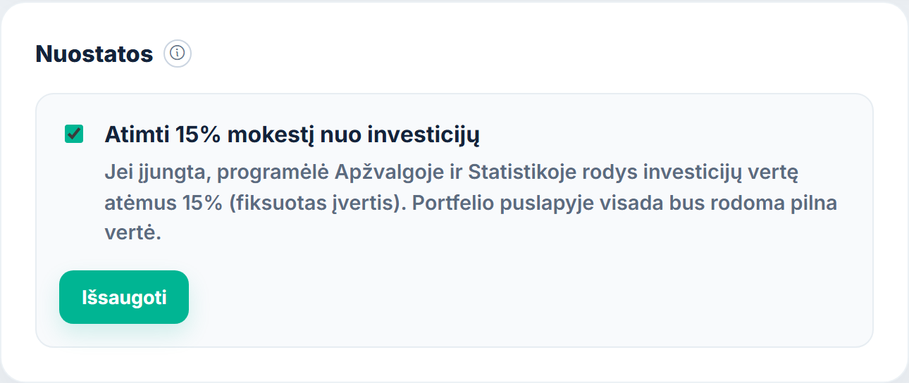 Investicijų mokesčio rodymo nuostata